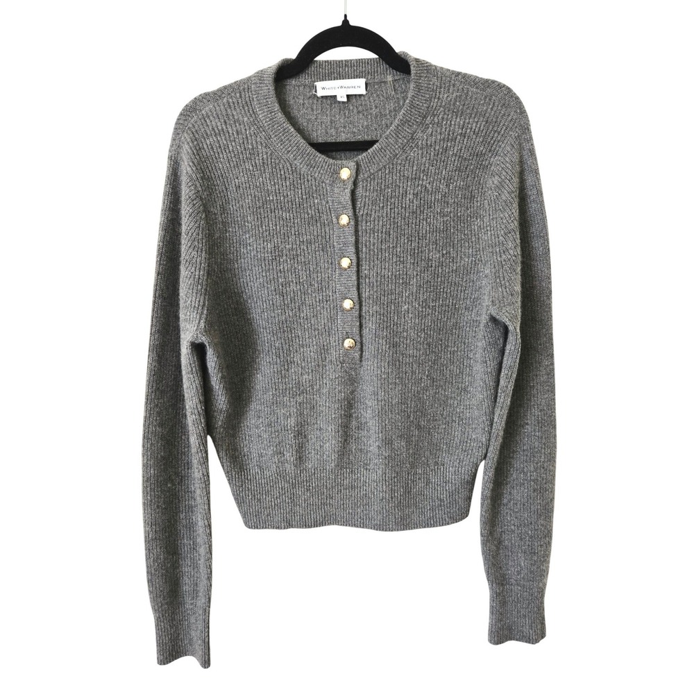 White + Warren Womens XS Sweater Grey Ribbed 100% Cashmere Henley Tuckernuck